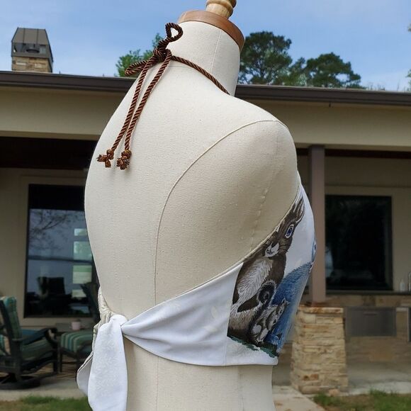 Hey Sue! Upcycled Raccoon Bear Fox  Halter Top Reversible Festival Top S/M - Picture 6 of 11